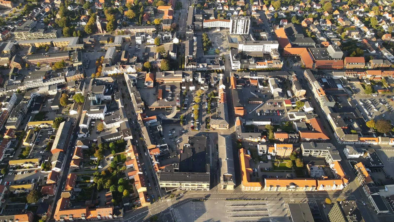 Luftfoto af Herning midtby – mobil cykelsmed i Herning